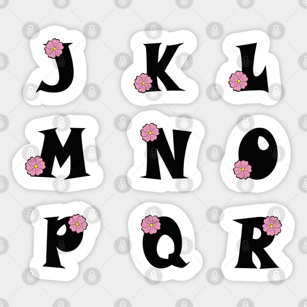 Mauve Flower Alphabet (on) - upper case 2/3 Sticker by Myriel